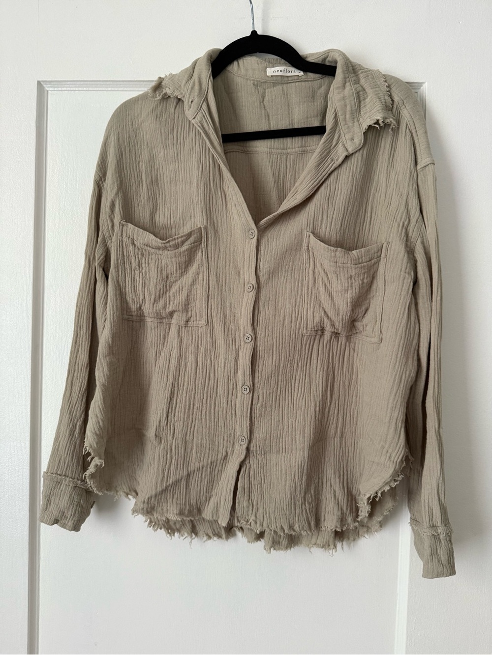 Neuflora Light Sage Crinkle Button-Up Shirt - Women Tops
